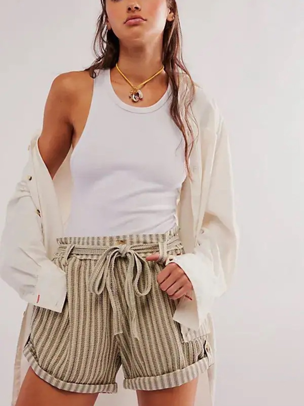 Free People Brown One Harriet Striped Shorts Size Medium (oversized)